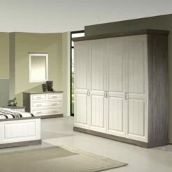 Armoire Isaura 230cm, 4 Portes - Blanc/gris