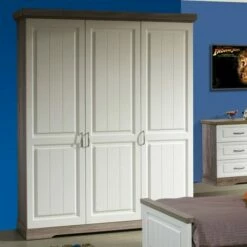 Armoire Isaura 175cm, 3 Portes - Blanc/gris