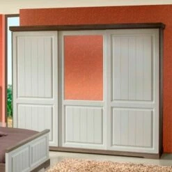 Armoire Isaura 260cm, 3 Portes - Blanc/gris