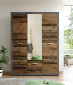 Armoire à Vêtements Storck 151cm 3 Portes & 2 Tiroirs - Vieux Style/béton -EMOB-MEUBLES Ventes KLS Stone RET frontal Old Style 58 732 AB 7563