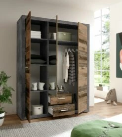 Armoire à Vêtements Storck 151cm 3 Portes & 2 Tiroirs - Vieux Style/béton -EMOB-MEUBLES Ventes KLS Stone RET offen Old Style 58 732 AB 1dfd