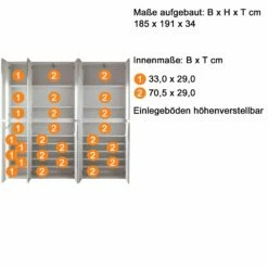 Modern White Melamine Wardrobe Mirror - 10 Doors, 19 Shelves, 2 Rails -EMOB-MEUBLES Ventes Mirror GD 1718 913 01 Datenblatt 9440