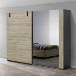 Armoire Nour 245cm Avec Miroir - Chêne/noir