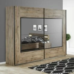 Armoire Anelia 245cm Avec Miroir - Chêne/noir