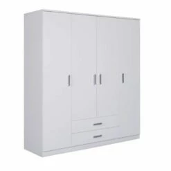 Armoire Ranya | 4 Portes, 2 Tiroirs | 180 X 58 X 198.5 | Couleur : Gris Clair