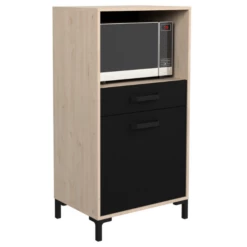 Armoire Pour Micro-ondes Felicity 60cm, 1 Porte & 1 Tiroir - Naturel/noir