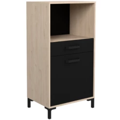 Armoire Pour Micro-ondes Felicity 60cm, 1 Porte & 1 Tiroir - Naturel/noir -EMOB-MEUBLES Ventes Ontwerp zonder titel 81 415a