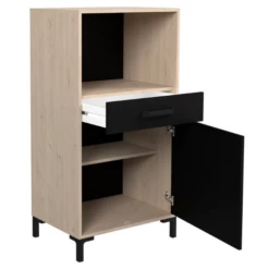 Armoire Pour Micro-ondes Felicity 60cm, 1 Porte & 1 Tiroir - Naturel/noir -EMOB-MEUBLES Ventes Ontwerp zonder titel 82 040f