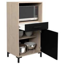 Armoire Pour Micro-ondes Felicity 60cm, 1 Porte & 1 Tiroir - Naturel/noir -EMOB-MEUBLES Ventes Ontwerp zonder titel 83 7374