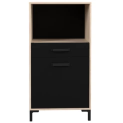 Armoire Pour Micro-ondes Felicity 60cm, 1 Porte & 1 Tiroir - Naturel/noir -EMOB-MEUBLES Ventes Ontwerp zonder titel 86 7267