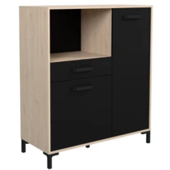 Armoire Pour Micro-ondes Felicity 100cm, 2 Portes & 1 Tiroir - Naturel/noir -EMOB-MEUBLES Ventes Ontwerp zonder titel 89 0592