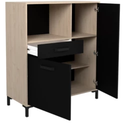 Armoire Pour Micro-ondes Felicity 100cm, 2 Portes & 1 Tiroir - Naturel/noir -EMOB-MEUBLES Ventes Ontwerp zonder titel 90 8303