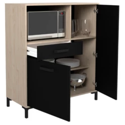 Armoire Pour Micro-ondes Felicity 100cm, 2 Portes & 1 Tiroir - Naturel/noir -EMOB-MEUBLES Ventes Ontwerp zonder titel 91 efdb