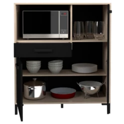 Armoire Pour Micro-ondes Felicity 100cm, 2 Portes & 1 Tiroir - Naturel/noir -EMOB-MEUBLES Ventes Ontwerp zonder titel 92 42c4