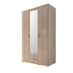 Armoire à Vêtements Daniela 120cm à 3 Portes & 2 Tiroirs - Chêne