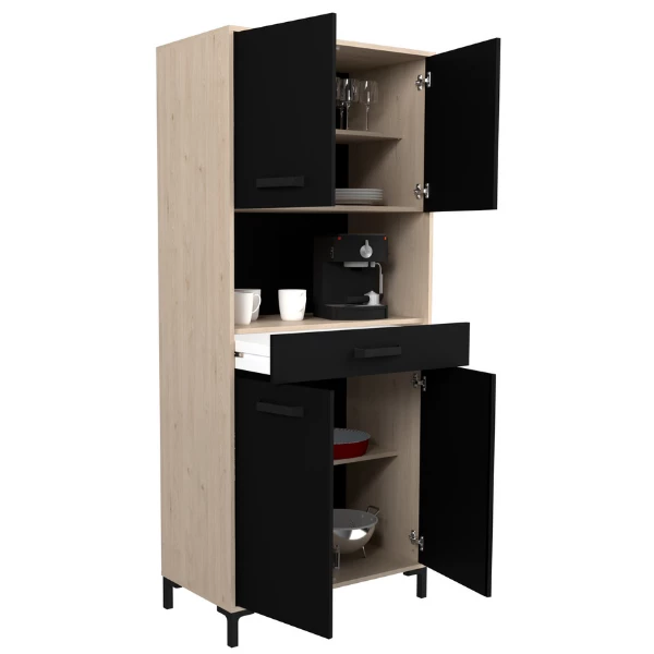 Vaisselier Felicity 80cm, 4 Portes & 1 Tiroir - Naturel/noir 6 Vaisselier Felicity 80cm, 4 Portes & 1 Tiroir - Naturel/noir – Image 6