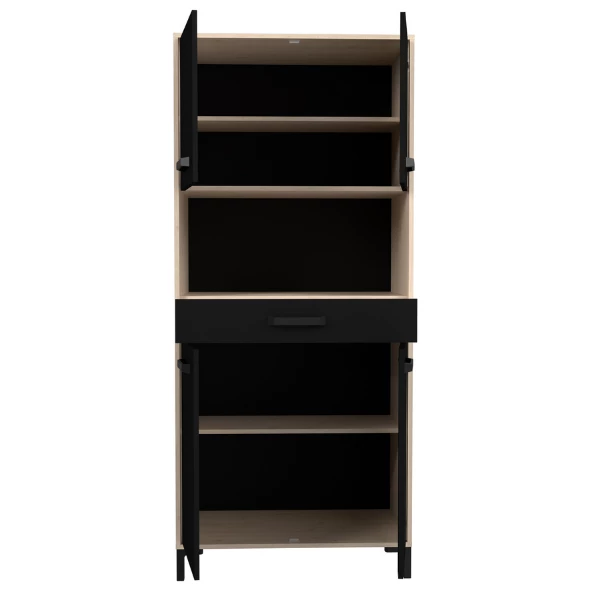 Vaisselier Felicity 80cm, 4 Portes & 1 Tiroir - Naturel/noir 3 Vaisselier Felicity 80cm, 4 Portes & 1 Tiroir - Naturel/noir – Image 3