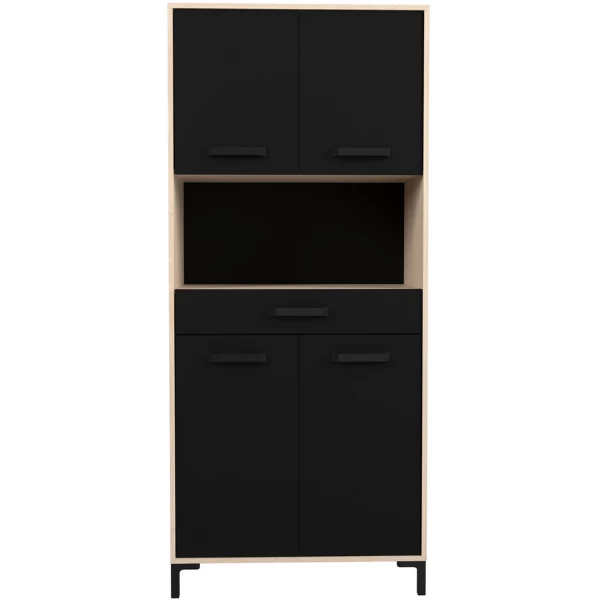 Vaisselier Felicity 80cm, 4 Portes & 1 Tiroir - Naturel/noir 4 Vaisselier Felicity 80cm, 4 Portes & 1 Tiroir - Naturel/noir – Image 4