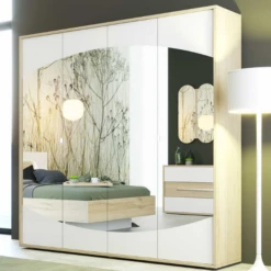 Armoire Avalon 200cm Avec Miroir 4 Portes - Chêne/blanc