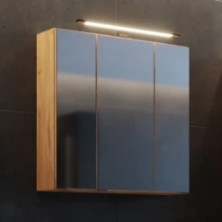 Armoire De Toilette Malvo 60cm 3 Portes Avec éclairage - Chêne