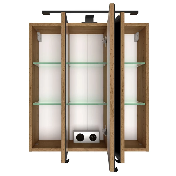 Armoire De Toilette Malvo 60cm 3 Portes Avec éclairage - Chêne 10 Armoire De Toilette Malvo 60cm 3 Portes Avec éclairage - Chêne – Image 10