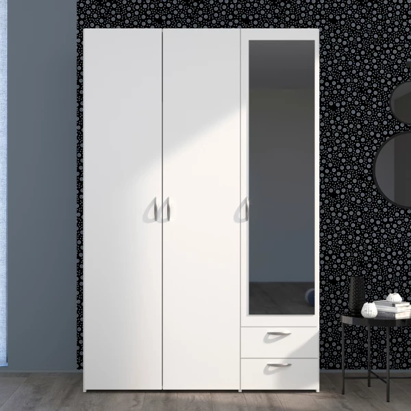 Armoire De Rangement Salvador Miroir, 3 Portes & 2 Tiroirs - Blanc 1 Armoire De Rangement Salvador Miroir, 3 Portes & 2 Tiroirs - Blanc