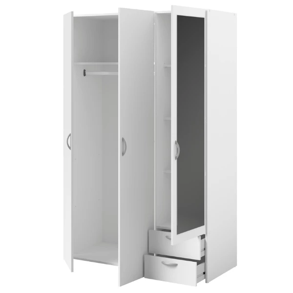 Armoire De Rangement Salvador Miroir, 3 Portes & 2 Tiroirs - Blanc 6 Armoire De Rangement Salvador Miroir, 3 Portes & 2 Tiroirs - Blanc – Image 6