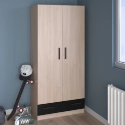 Armoire Maurits-170cm-2 Portes Tournantes, 3 étagères, 1 Tiroir-noir/chêne