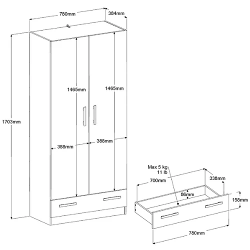 Armoire Maurits-170cm-2 Portes Tournantes, 3 étagères, 1 Tiroir-noir/chêne 3 Armoire Maurits-170cm-2 Portes Tournantes, 3 étagères, 1 Tiroir-noir/chêne – Image 3