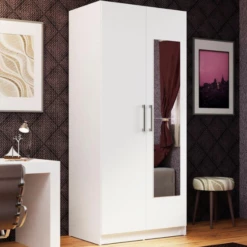 Armoire Rhea, 2 Portes Tournantes, 1 étagère Et 1 Tringle-blanc