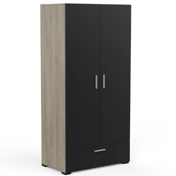 Armoire Liva 2 Portes Tournantes, 1 Tringle, 1 étagère Et 1 Tiroir-chêne Kronberg/noir Mat 1 Armoire Liva 2 Portes Tournantes, 1 Tringle, 1 étagère Et 1 Tiroir-chêne Kronberg/noir Mat