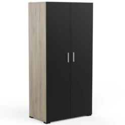 Armoire Liva 2 Portes Tournantes, 1 Tringle Et 2 étagères-chêne Kronberg/noir Mat
