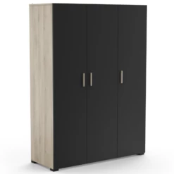 Armoire Liva 3 Portes Tournantes, 1 Tringle Et 5 étagères-chêne Kronberg/noir Mat
