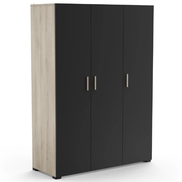 Armoire Liva 3 Portes Tournantes, 1 Tringle Et 5 étagères-chêne Kronberg/noir Mat 1 Armoire Liva 3 Portes Tournantes, 1 Tringle Et 5 étagères-chêne Kronberg/noir Mat