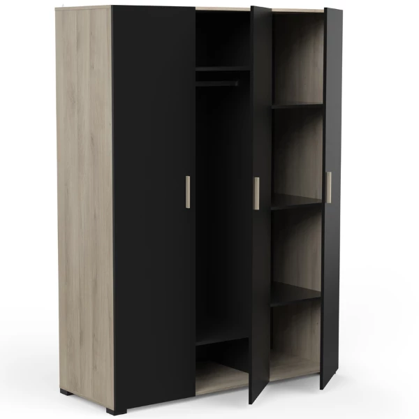 Armoire Liva 3 Portes Tournantes, 1 Tringle Et 5 étagères-chêne Kronberg/noir Mat 5 Armoire Liva 3 Portes Tournantes, 1 Tringle Et 5 étagères-chêne Kronberg/noir Mat – Image 5