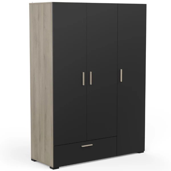 Armoire Livia 3 Portes Tournantes, 1 Tringle, 4 étagères Et 1 Tiroir-chêne Kronberg/noir Mat 1 Armoire Livia 3 Portes Tournantes, 1 Tringle, 4 étagères Et 1 Tiroir-chêne Kronberg/noir Mat