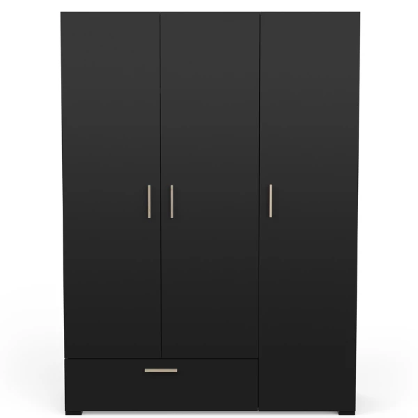Armoire Livia 3 Portes Tournantes, 1 Tringle, 4 étagères Et 1 Tiroir-chêne Kronberg/noir Mat 6 Armoire Livia 3 Portes Tournantes, 1 Tringle, 4 étagères Et 1 Tiroir-chêne Kronberg/noir Mat – Image 6