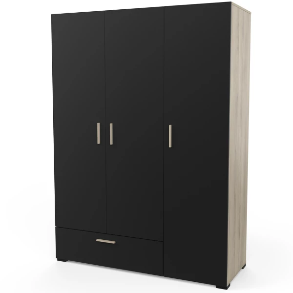 Armoire Livia 3 Portes Tournantes, 1 Tringle, 4 étagères Et 1 Tiroir-chêne Kronberg/noir Mat 5 Armoire Livia 3 Portes Tournantes, 1 Tringle, 4 étagères Et 1 Tiroir-chêne Kronberg/noir Mat – Image 5