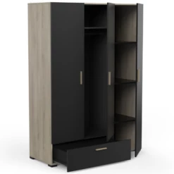 Armoire Livia 3 Portes Tournantes, 1 Tringle, 4 étagères Et 1 Tiroir-chêne Kronberg/noir Mat 9 Armoire Livia 3 Portes Tournantes, 1 Tringle, 4 étagères Et 1 Tiroir-chêne Kronberg/noir Mat -EMOB-MEUBLES Ventes Ontwerp zonder titel 2023 05 02T155101.104 cb25