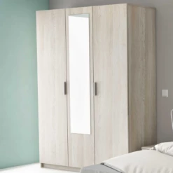 Armoire Prya 3 Portes Tournantes, 4 étagères Et 1 Tringle-Chêne Shannon