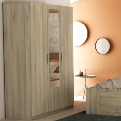 Armoire Prya 3 Portes Tournantes, 4 étagères Et 1 Tringle-Chêne Kronberg