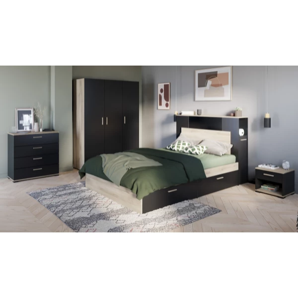 Armoire Liva 3 Portes Tournantes, 1 Tringle Et 5 étagères-chêne Kronberg/noir Mat 3 Armoire Liva 3 Portes Tournantes, 1 Tringle Et 5 étagères-chêne Kronberg/noir Mat – Image 3