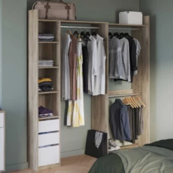 Armoire Modulable Swift 3 Tringles, 3 étagères, 1 Porte-chaussures, 1 étagère à Chapeaux Et 3 Tiroirs-Chêne Kronberg/blanc Mat