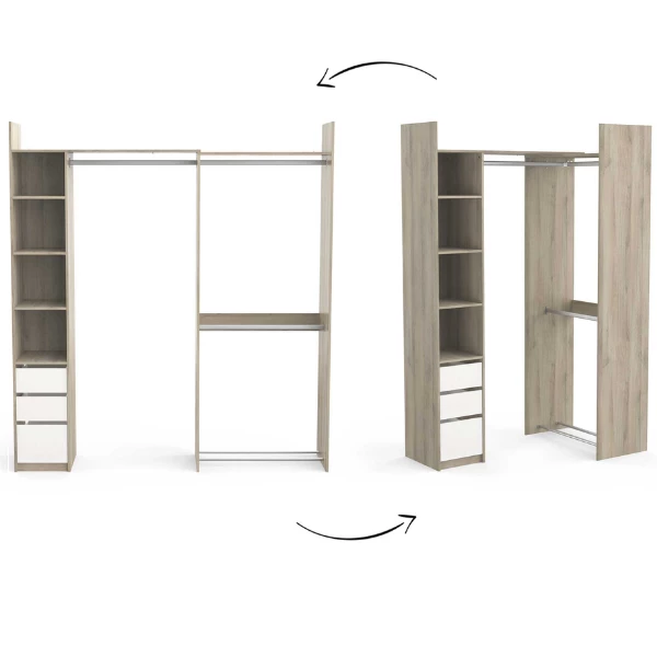 Armoire Modulable Swift 3 Tringles, 3 étagères, 1 Porte-chaussures, 1 étagère à Chapeaux Et 3 Tiroirs-Chêne Kronberg/blanc Mat 7 Armoire Modulable Swift 3 Tringles, 3 étagères, 1 Porte-chaussures, 1 étagère à Chapeaux Et 3 Tiroirs-Chêne Kronberg/blanc Mat – Image 7