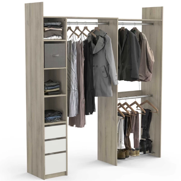 Armoire Modulable Swift 3 Tringles, 3 étagères, 1 Porte-chaussures, 1 étagère à Chapeaux Et 3 Tiroirs-Chêne Kronberg/blanc Mat 4 Armoire Modulable Swift 3 Tringles, 3 étagères, 1 Porte-chaussures, 1 étagère à Chapeaux Et 3 Tiroirs-Chêne Kronberg/blanc Mat – Image 4