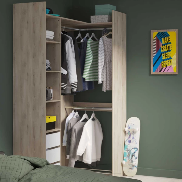 Armoire Modulable Swift 3 Tringles, 3 étagères, 1 Porte-chaussures, 1 étagère à Chapeaux Et 3 Tiroirs-Chêne Kronberg/blanc Mat 2 Armoire Modulable Swift 3 Tringles, 3 étagères, 1 Porte-chaussures, 1 étagère à Chapeaux Et 3 Tiroirs-Chêne Kronberg/blanc Mat – Image 2