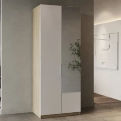 Penderie Spectre 80cm Avec Miroir - Blanc Mat/chêne
