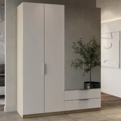 Armoire Spectre 157cm Avec Miroir - Blanc Mat/chêne