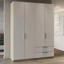 Armoire Spectre 157cm 4 Portes & 2 Tiroirs - Blanc Mat/chêne