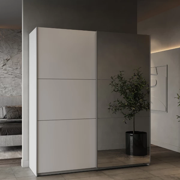 Penderie Spectre 178cm Avec Portes Coulissantes Et Miroir - Blanc Mat 7 Penderie Spectre 178cm Avec Portes Coulissantes Et Miroir - Blanc Mat – Image 7